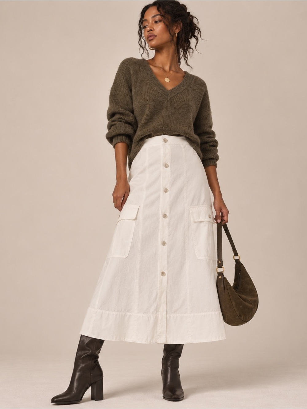 Vince White Linen Blend Cargo Midi Skirt 4 Quiet Luxury Minimalist Resort